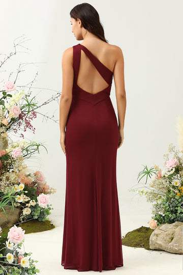 Um Hombro Rosa Desierto Vestido de Dama de Honor